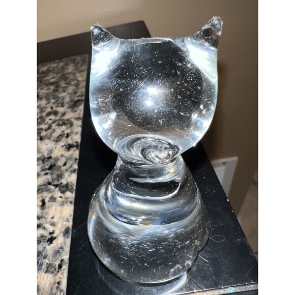 Clear Art Bubble Glass Paperweight Cat Figurine Figure Vintage 3.5”H x 2.5”W - Picture 2 of 8